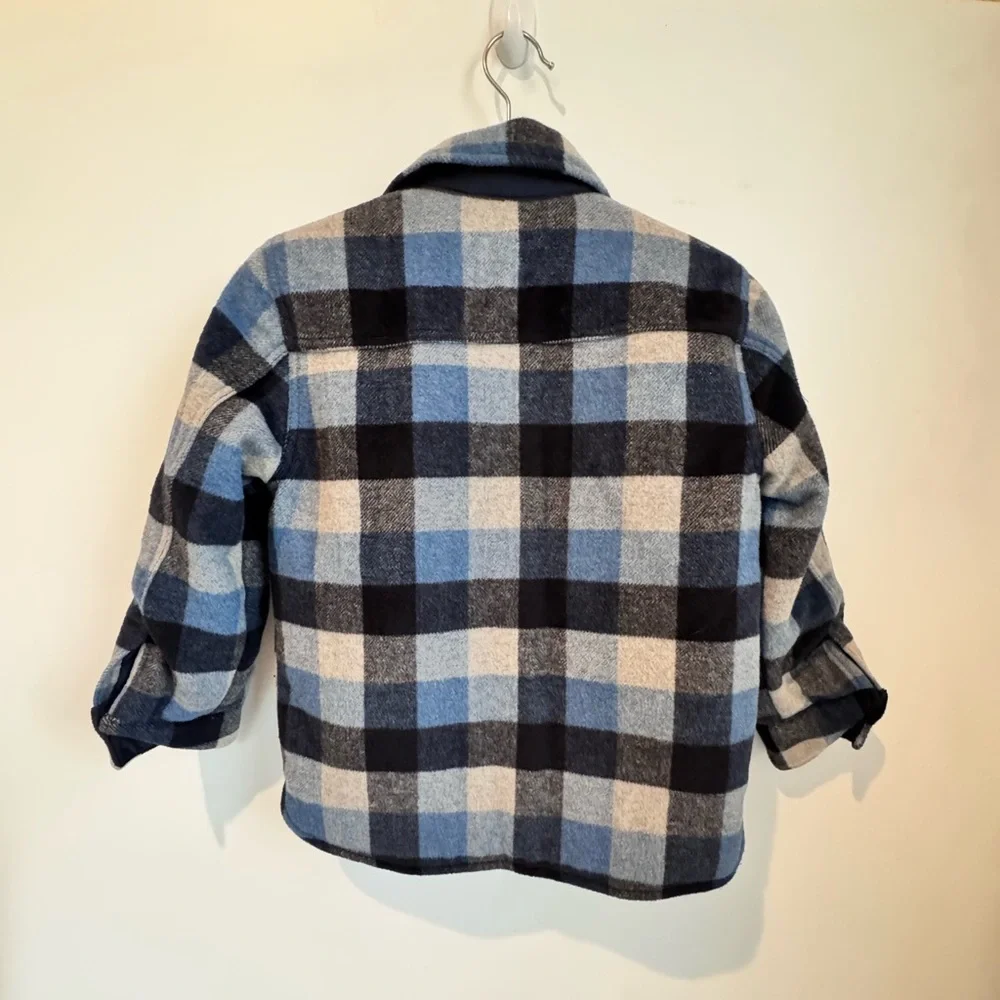 Gap Kids Blue and Black Quilted Plaid Shirt Jacket Size Medium